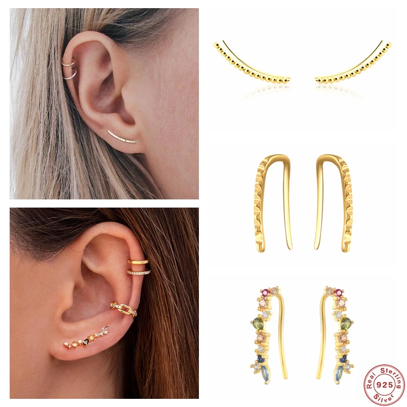 

INS Minimalist 925 Sterling Silver Earrings Ear Crawler Wedding Jewelry 2021 Trend Geometric Ear Crawler Stud Earring Women Gift