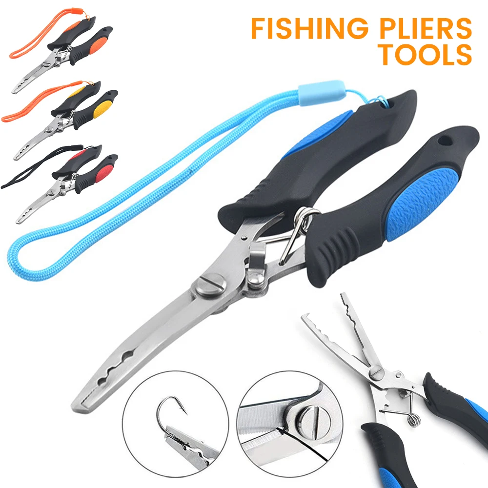 

6.8 Inch Fishing Pliers 3CR13 Stainless Steel Long Nose Fish Hook Pliers Remover Rubber Handle & Lanyard for Fishing Multi-Tools