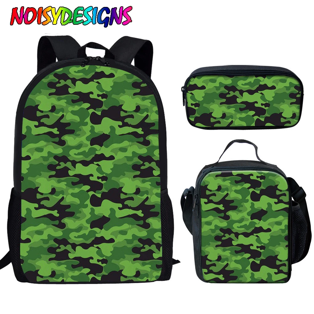 NOISYDESIGNS школьные комплекты с сумкой для обеда для девочек, красочные зеленые камуфляжные модные сумки с принтом-сэтчел через плечо для подро...