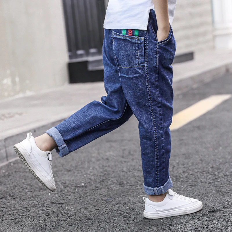 Джинсы для мальчиков детские штаны с эластичной резинкой на талии в