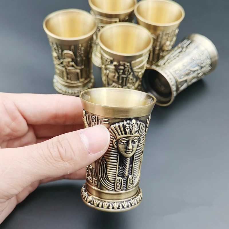 Vaso de cobre antiguo del Antiguo Egipto Myth, copa de licor y licor, vaso de chupito en 3D, ilustraciones de relieve, cóctel, copa de vino pequeña, lote de 3 uds.