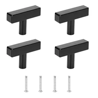 4pcslot square 1 97 matte black stainless steel handlessingle hole with screws for kitchen cabinetfurniture drawer pulls