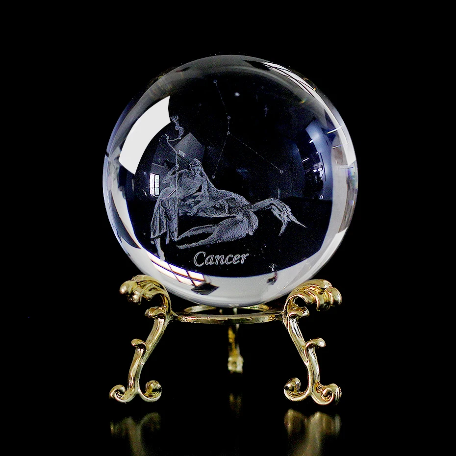 60 MM 3D Zodiac Sign Star Crystal Ball Laser Engraved Glass Sphere Crystal Craft Home Decor Birthday Gift Ornament