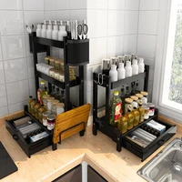 kitchen accessories storage shelf oil salt sauce vinegar seasoning knife rack partition drawer multi layer