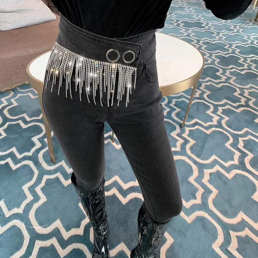 Брюки-карандаш женские облегающие модные эластичные джинсовые штаны с