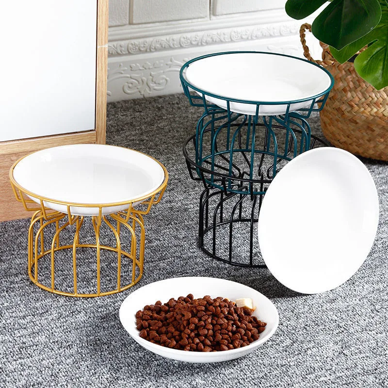 

Новая керамическая искусственная еда, питание, двойное блюдо, железная подставка для котят, аксессуары для домашних животных