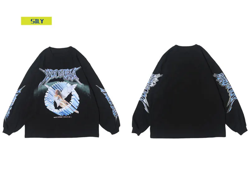

Creative 3D Angel Print Long Sleeve Tees Shirts Streetwear Hip Hop Hipster Casual Loose Tshirts Men Fashion Tops