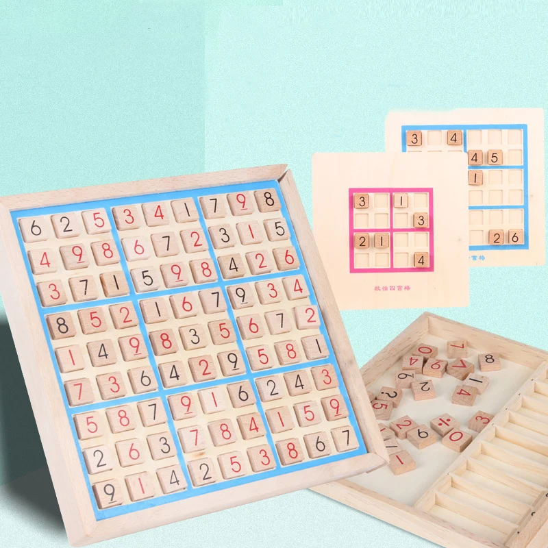 Три в 1 деревянные детские Sudoku шахматы четыре шесть девять сетки вход логика