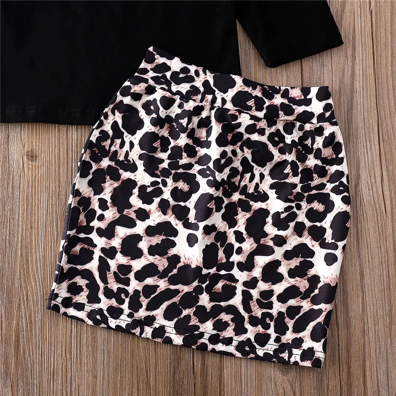 1-5T Fashion Toddler Kids Baby Girls Leopard Clothes set off Shoulder Long Sleeve Tops Skirt Dress Elegant Streetwear Outfit | Детская