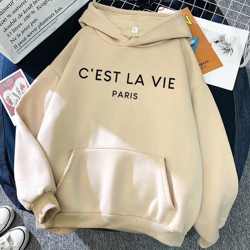 

Winter man Harajuku Oversize Fleece Korean loose top letter c'est la vie paris Sweatshirt Harajuku hoodie Stitch Hooded