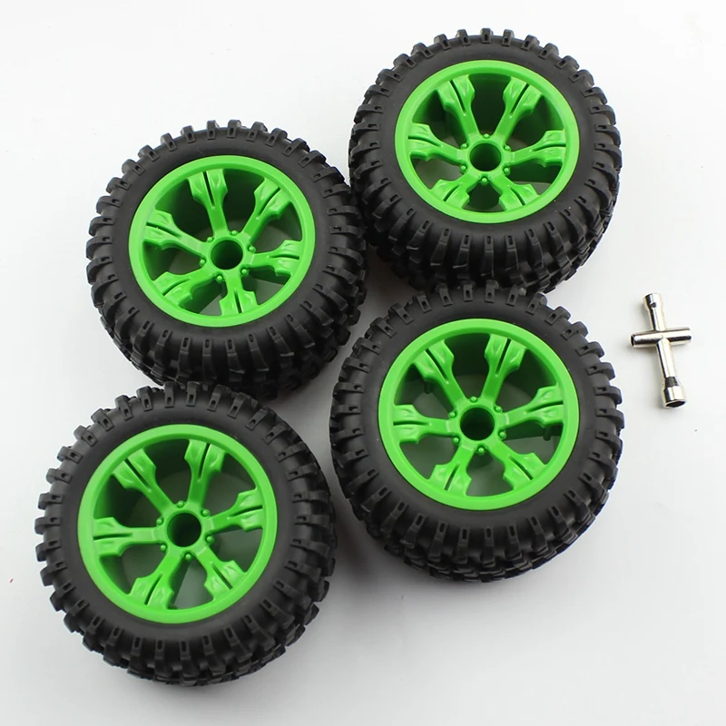 

2 Set Car Part: 1 Set Rubber Hub Wheel Rim Tyre & 1 Pcs Rear Straight Axle Gearbox Assembly Metal Rear Differential