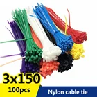 100 шт.упак. 3*150 мм, высокое качество, ширина 2,5 мм, белый, черный (национальный стандарт), самоблокирующиеся пластиковые нейлоновые кабельные стяжки, Проволочная застежка-молния