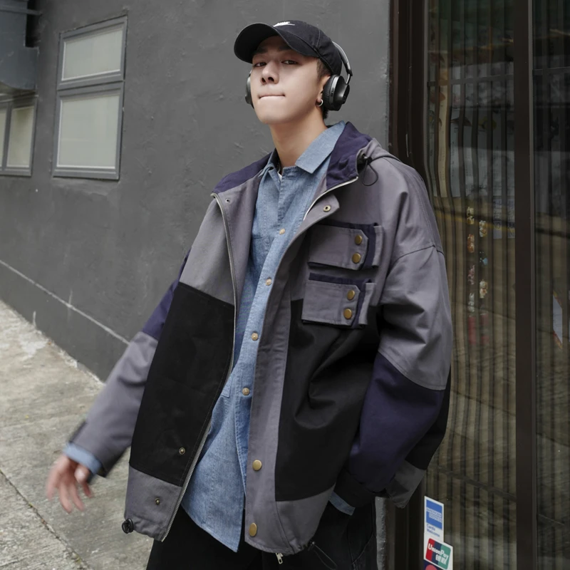 2019 мужская куртка в уличном стиле ветровка Harajuku цвет блок дизайнерские куртки