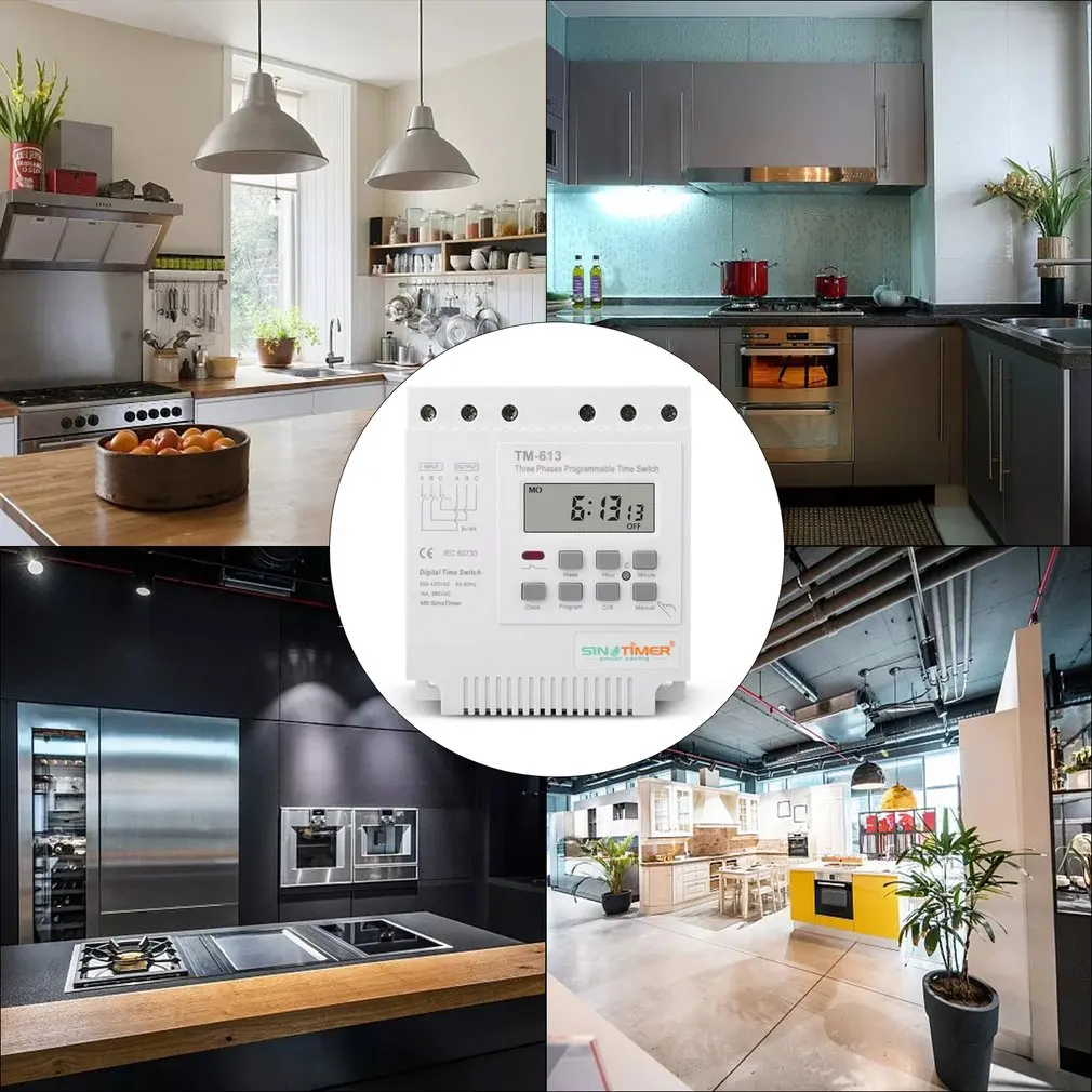 

SINOTIMER TM613 380v Three Phase Timer Programmable Switch With Backlight Digtal Time Switch For 7 Days-24 Hours