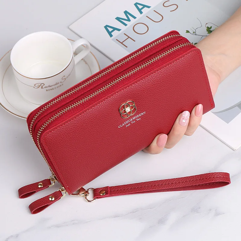 

Женская длинная Корейская Сумочка с двойной молнией и несколькими карманами