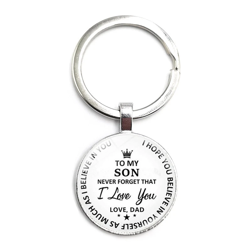 

2021 New Accessories "To My Son Love Dad" Time Glass Cabochon Pendant Keychain Jewelry