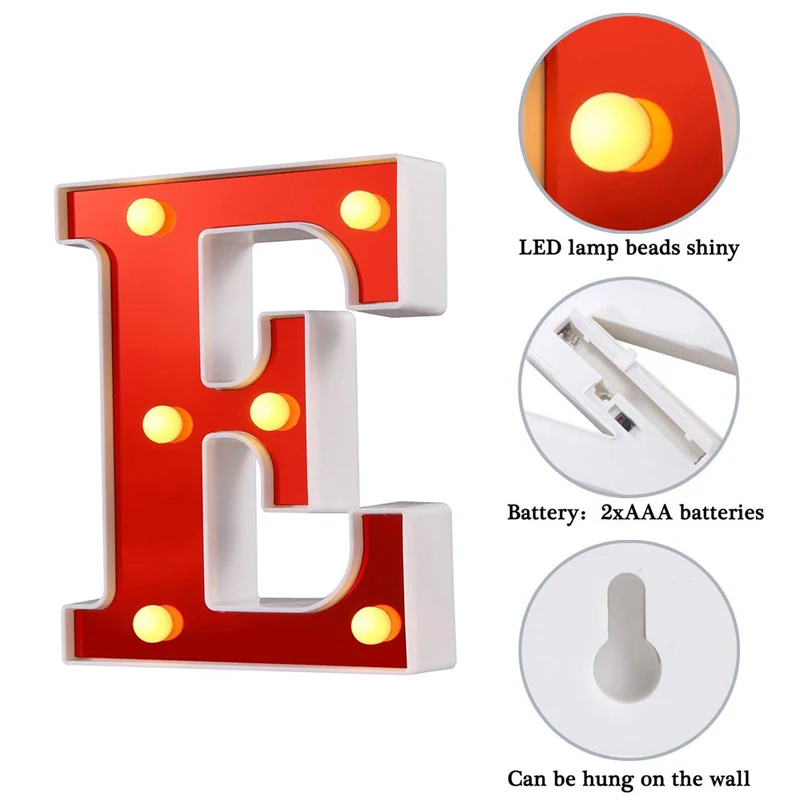 Красный пластиковый 26 букв светодиодный Ночной светильник знак маркиза алфавит