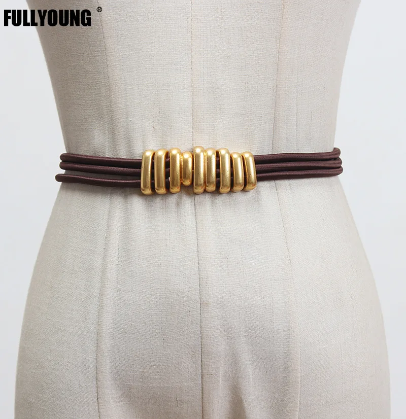 Fashion Alloy Women Belts Luxury for Genuine Leather Buckle Jeans Decorative Ladies Retro Decorative Punk Metal Elastic Waist