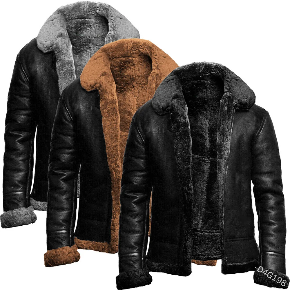 

Men's PU Leather Coat Fleece Jacket Zip Up Slim Biker Motorcycle Jacket Outwear2022