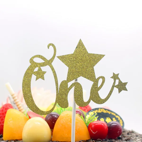 1 шт. один с бабочкой Снежинка звезда Торт Топпер первый день рождения Блестящий