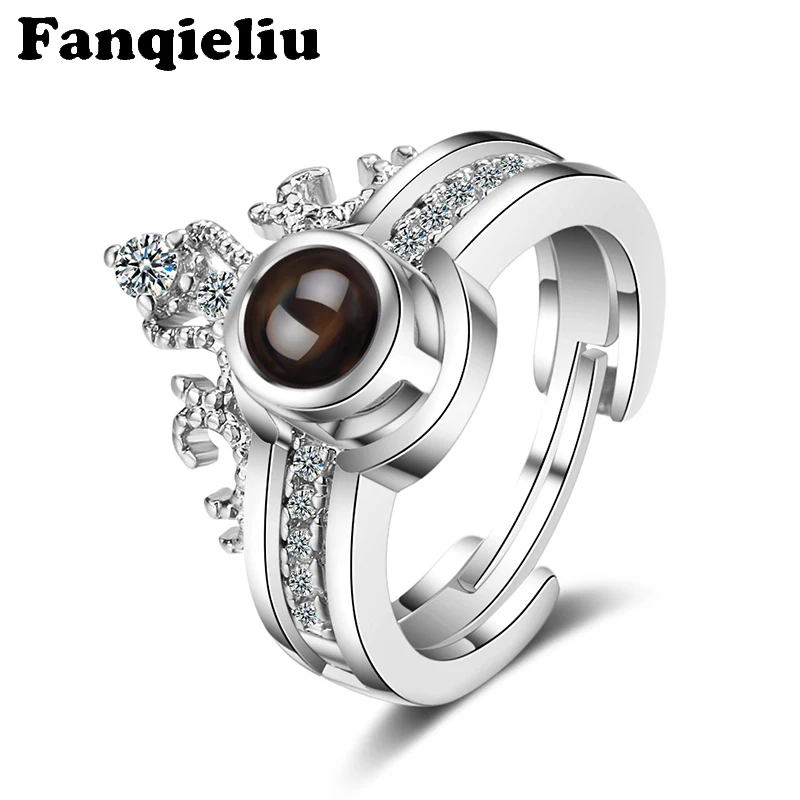 

Fanqieliu 100 Languages Projection Silver Color & Rose Gold Ring Bridal Sets Crown Zircon Rings For Women Wedding Ring FQL20192