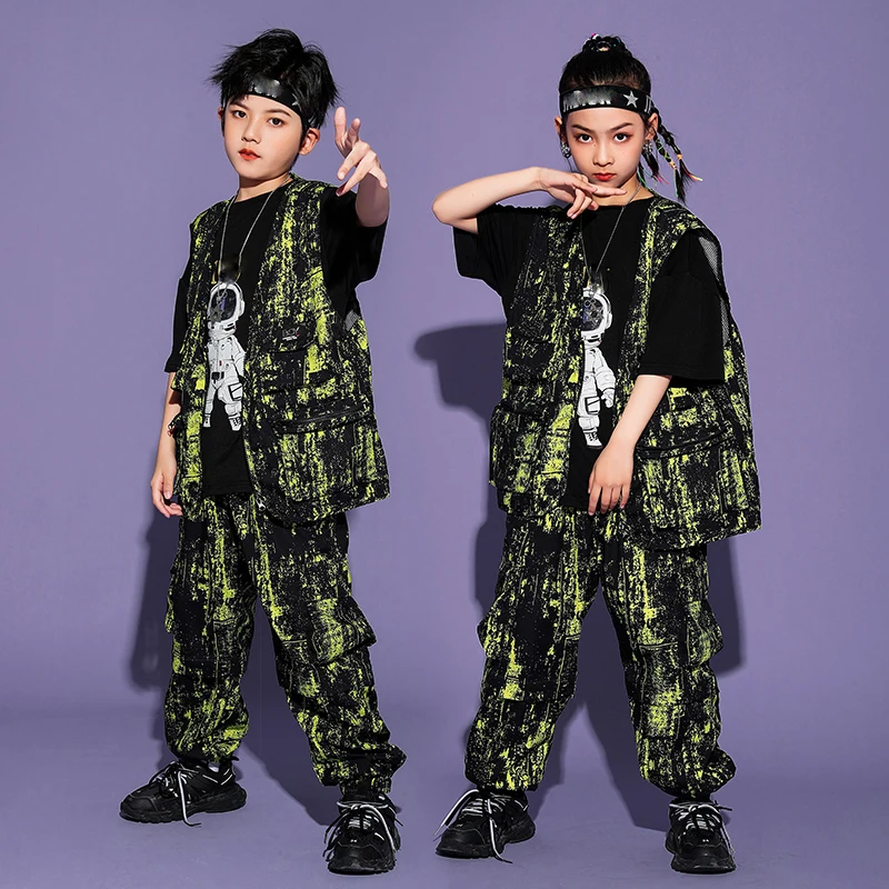 

New Children Hip Hop Dance Clothing For Kids Loose Vest Hiphop Pants Suit Boys Girls Jazz Performance Street Dance Wear 120-170