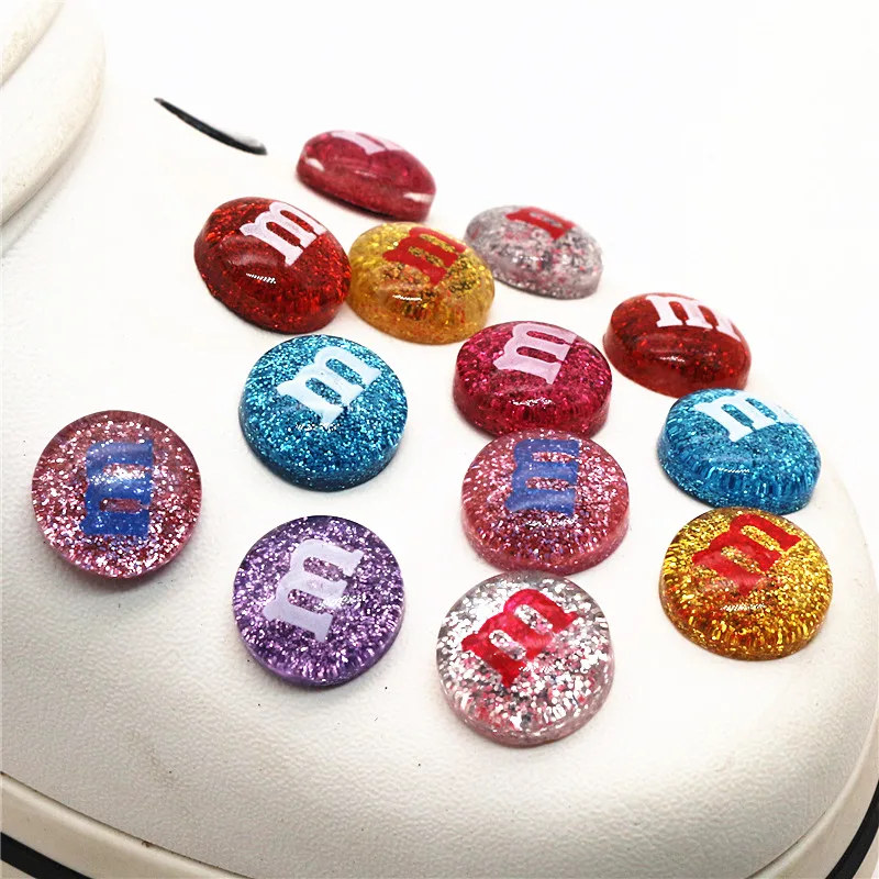 Dazzle Color Glitter M Bean Shoe Accessories 2020 Novel Shoe Buckle Charms Resin Croc Shoe Decoration fit jibz Kids Party Gifts
