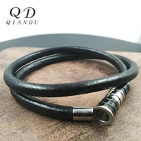 qian du mens stainless steel non adjustable magnetic buckle leather rope jewelry mens stainless steel punk leather bracelet