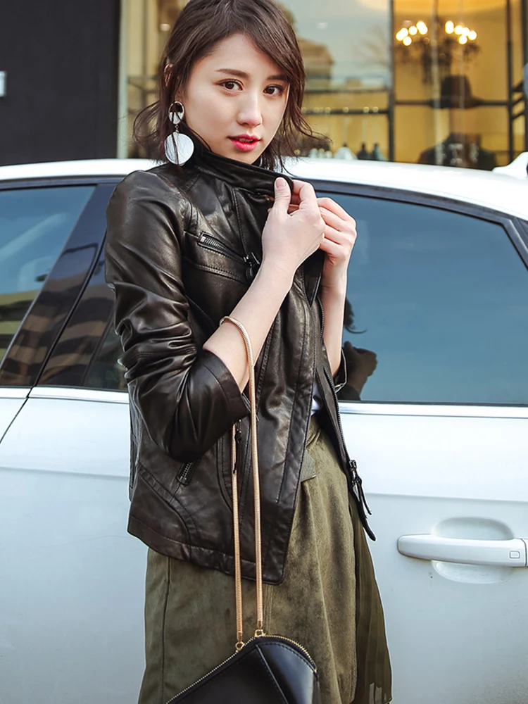 

2021 Fashion Genuine Leather Jacket Streetwear Short Motorcycle Jackets Real Sheepskin Coat Korean Clothes Veste En Cuir WPY2853