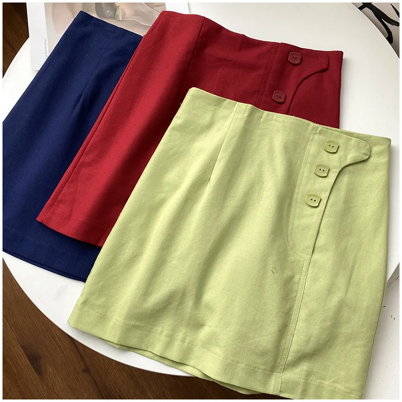 Новинка лета Однотонная юбка в Корейском стиле женская модная трапециевидная с