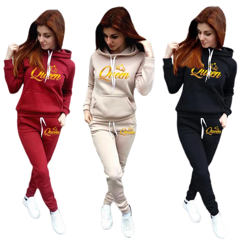 

New Trending Women's Casual Sports Wear Suit Printed Sweatshirt Solid Color Hoodies Hooded Coat Tops and Sweatpants