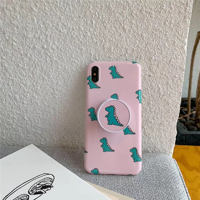 Милый розовый чехол для телефона с динозавром для iphone 11pro max 7 8 Plus, мягкий чехол IMD Для iphone X, задняя крышка, чехол с кольцом