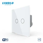 Умный сенсорный настенный выключатель Livolo, Wi-Fi, стеклянная панель, однополюсный нейтральный, не требуется концентратор, 2 канала