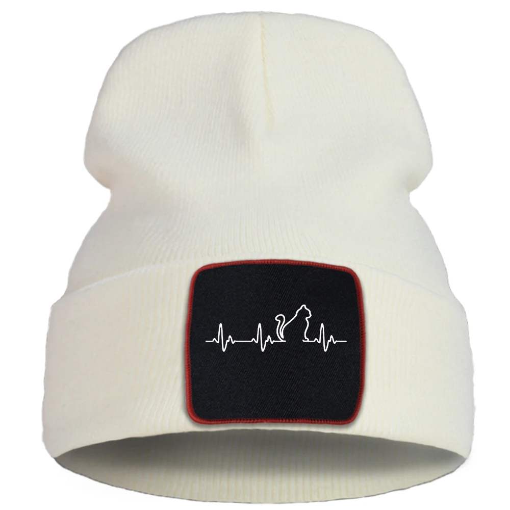 

Hats Heartbeat Cat Simple Print Knit Hats Women Cotoon Warm Fashion Street Men Winter Hat Solid Color Simple Beanie For Boys