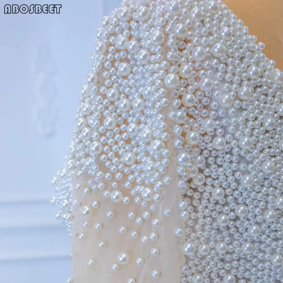 

Luxury Wedding Dress Ball Gown Long Sleeve Beads Pearls Plus Size Wedding Gowns Vestido De Noiva Lace Up Back Robe De Marie