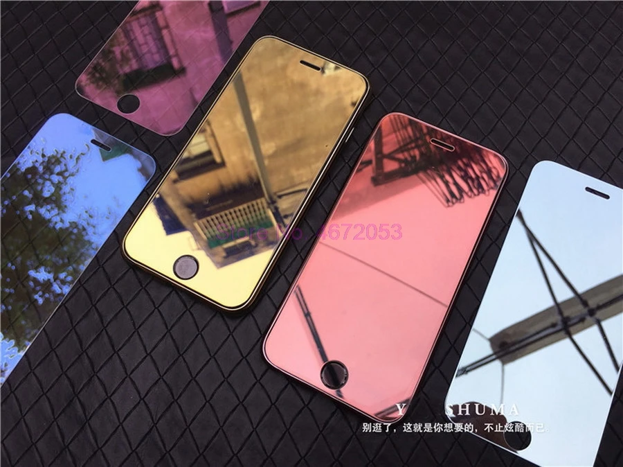 200 шт. 9H HD закаленное стекло для iPhone 7 6 6S Роскошная красочная зеркальная защитная