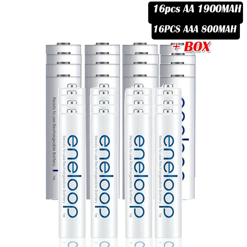 16pcs AA 16pcs AAA Panasonic 1900mah AA Ni-MH аккумуляторная батарея+ 800mah AAA батарея для камеры дистанционного управления игрушки precharge цифровая батарея - Цвет: 16pcs AA 16pcs AAA