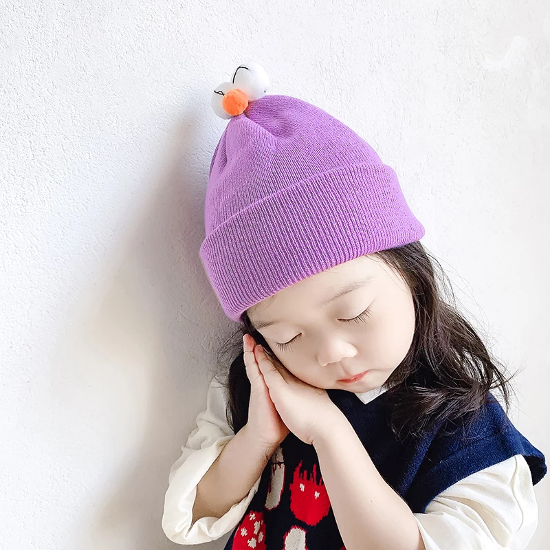 Детские милые вязаные шапки с большими глазами осенне-зимние утепленные теплые