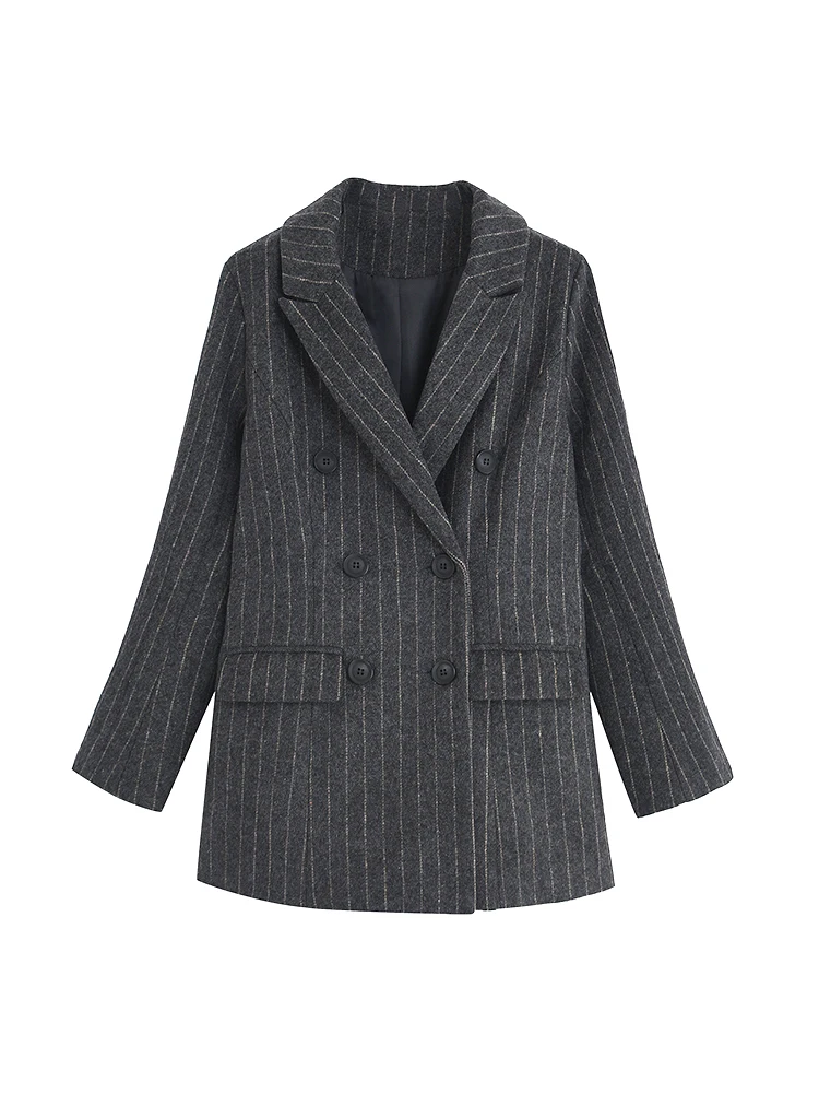 Новинка Полосатые Шерстяные блейзеры Женская куртка Осенний высококачественный