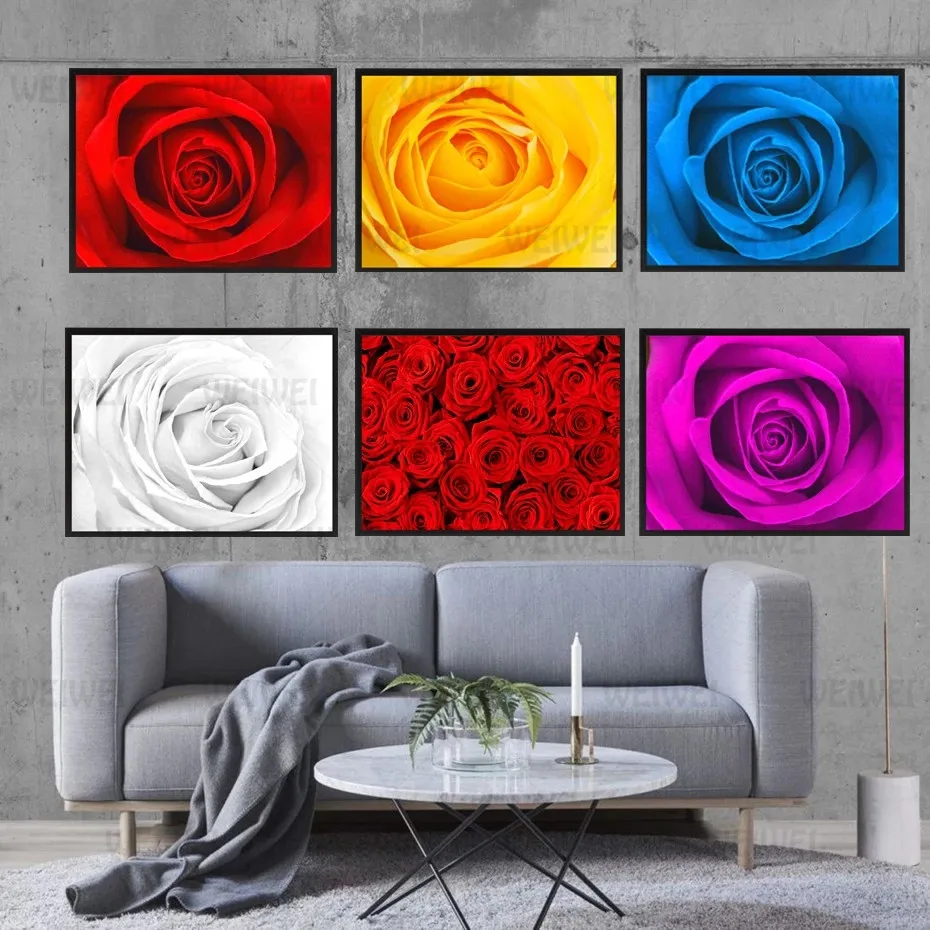 

Modern Colorful Romantic Rose Floral Canvas Paintings Bedside Decorative Pictures Prints and Posters for Living Room Home Decor