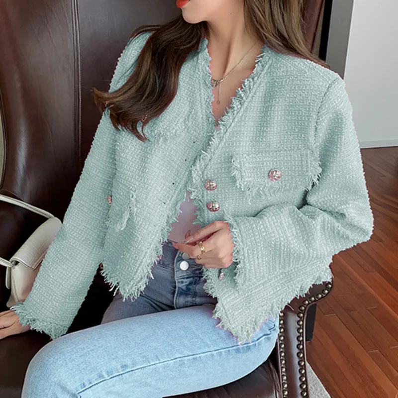 

2021 New Fashion Thin Little Fragrance Loose And Versatile Tweed Coat Office Female Long Sleeve Spring Outwear Elegant Jacket