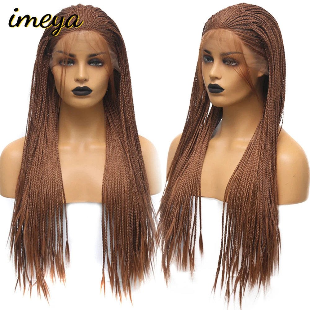 

Imeya Braided Box Braids Wig High Temperature Fiber 24 Inch With Baby Hair Braided Synthetic Lace Front Wigs For Women