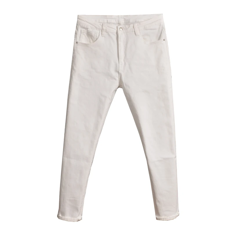 Summer White Jeans Men Thin Stretch Cotton Denim Slim Fit Ankle-Length Pants