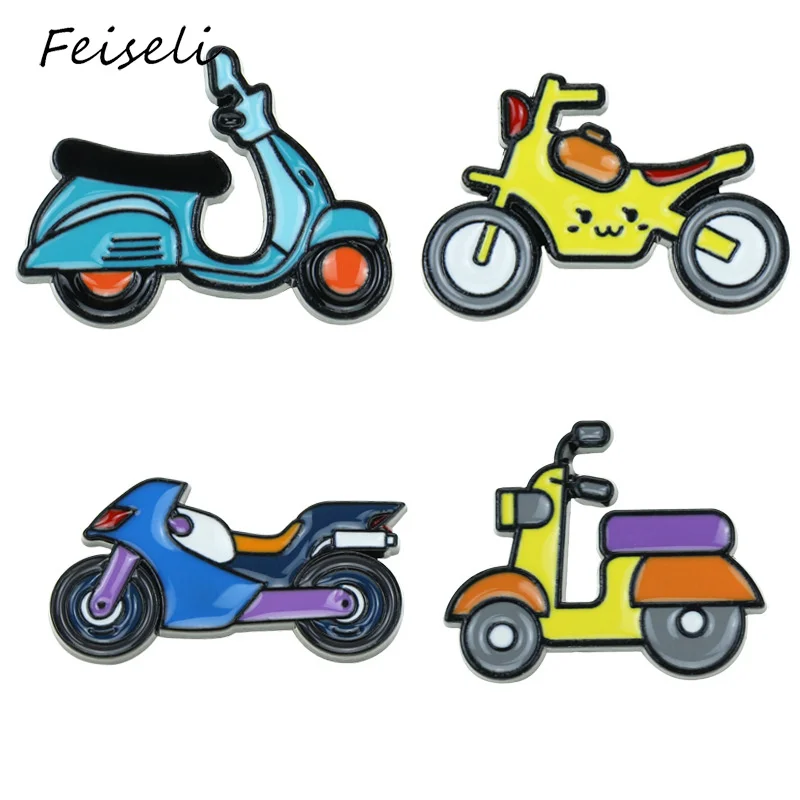 Feiseli милый мультфильм эмаль Электрический мотоцикл брошь для женщин детская