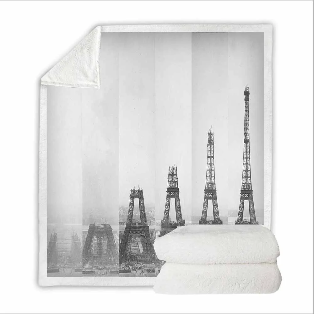 Фланелевое Флисовое одеяло с 3D изображением Эйфелевой башни черно-белое