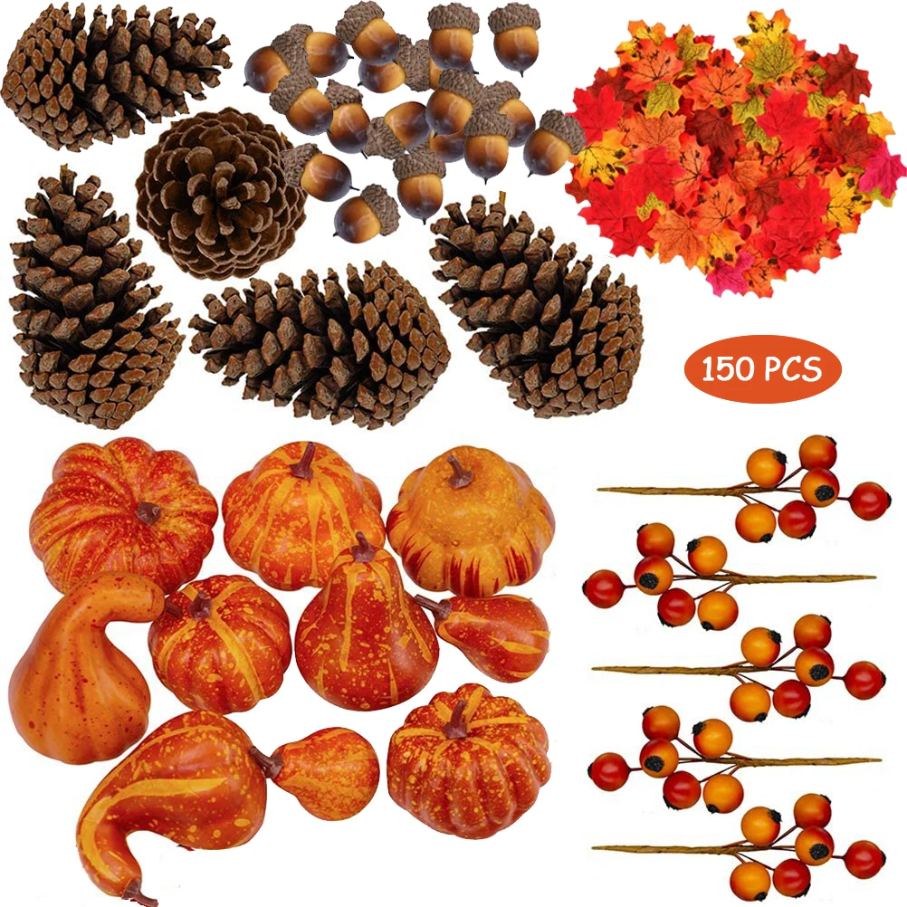 Набор искусственных тыкв Мини тыквы сосновые конусы листья желуди и ягоды