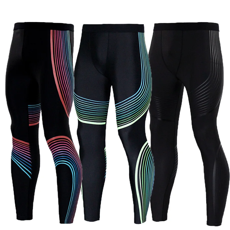 Мужские компрессионные колготки полосатые штаны для бега спортивные Леггинсы