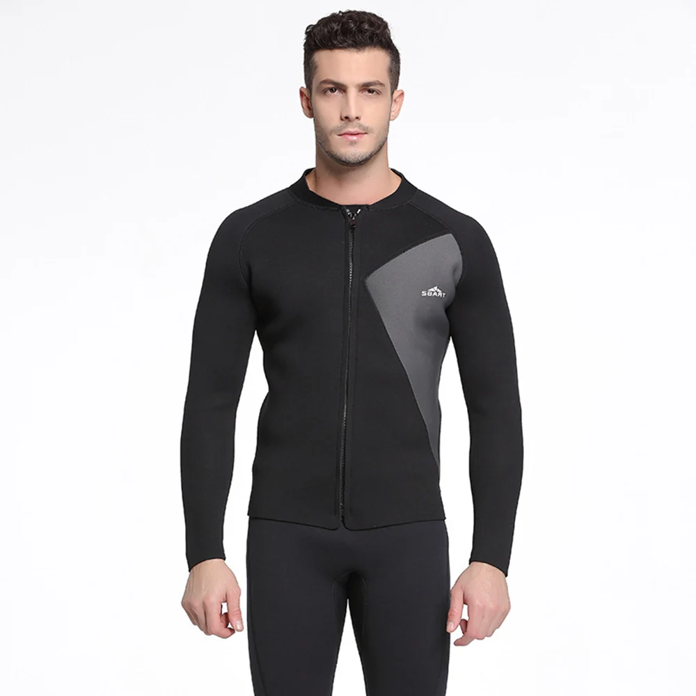 

3MM Neoprene Wetsuit Men's Split Diving Top Cold Warm Swimming Snorkeling Surfing Long Sleeve Front Zipper Jacket Diving Top