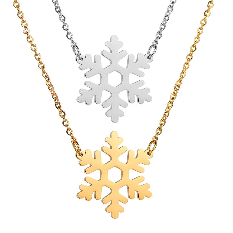 

Stainless Steel Snow Winter Snowflake Pendants Necklaces Women Girl Sweater Chain Flower Choker New Year Christmas Gift Jewelry