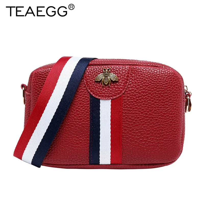 TEAEGG, модный дизайн, Женская Полосатая Сумка в виде пчелы, сумки через плечо, сетчатые Мини женские сумки-мессенджеры Bolsas Feminina - Цвет: Picture 1-Red